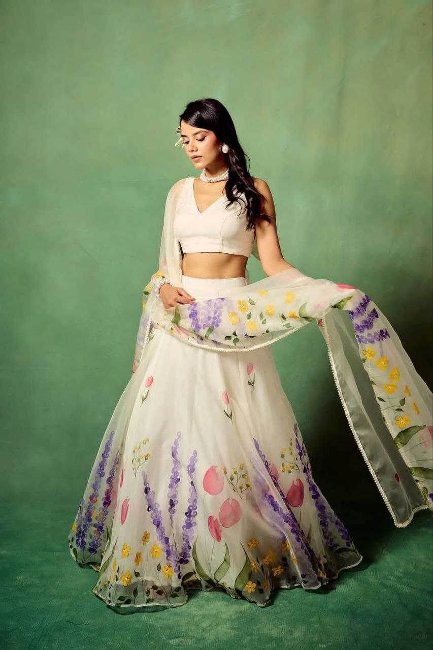Silk Printed White Lehenga - MYLUXURY LANE ENTERPRISE
